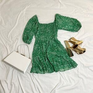 Sienna Sky Green Smocked Puff Sleeve Mini Dress